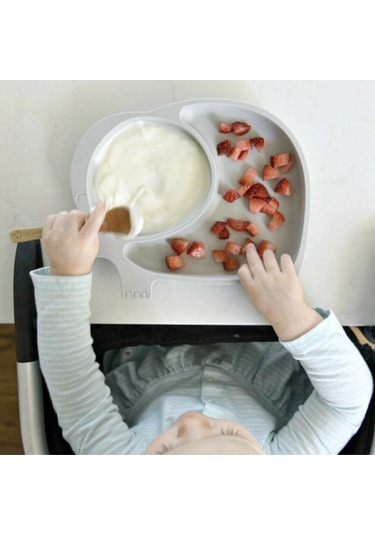 Bebek Ve Çocuk İçin Sevimli Fil Model Desenli Yemek Bebek Mama Kabı Bölmeli Tabak Çok Renkli