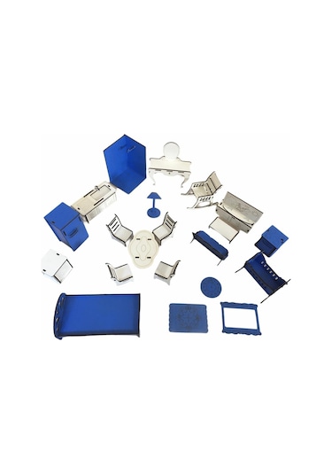 Ahşap Oyun Evi 80Cm 21 Eşya Mavi Led Işıklı