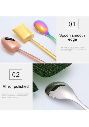 Dancemonkey Yaratıcı Ahşap Kaşık 2 Adet Paslanmaz Çelik Kahve Bar Buz Kaşığı Metal