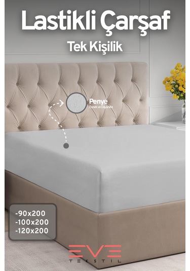 Eve Tekstil Fitted Yüksek Kaliteli Penye Kumaş Tek Kişilik Lastikli Çarşaf Açık Gri