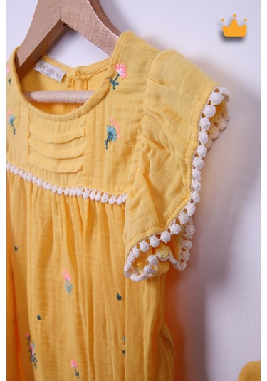 Babyhola %100 Pamuk Kız Bebek Çocuk Çiçek Nakışlı Bandanalı Elbise 4949 001