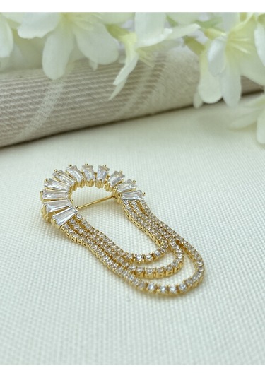 Kyver Su Yolu Sallantılı Zirkon Taşlı Broş