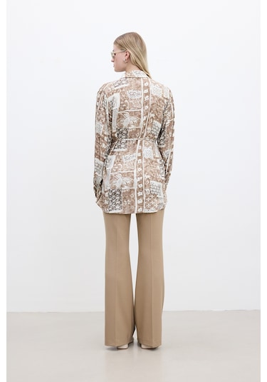 Kuşaklı Retro Tarz Gömlek Ilona Çok Renkli