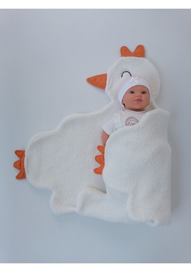 Kışlık Wellsoft Peluş Kuzu Kumaş Bebek Battaniyesi- Çok Amaçlı Minik Kuş Bebek Örtüsü -120x120cm Ekru