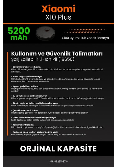 Xiaomi Robot X10 Plus Uyumlu Robot Süpürge Bataryası 5200 Mah