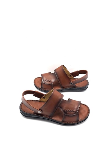 Umut Hakiki Deri Hafif Tam Ortopedik Taba Masajlı Erkek Sandalet Taba