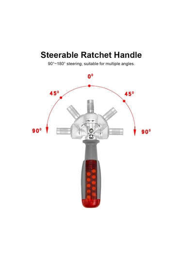 Kangvka 10 Uçlu 6.35mm Çift Yönlü Ratchet Tornavida Seti - Alüminyum Çelik Bilezikli - Gri & Kırmızı - 180 Eğik Kafa - Artı, Çarpı Ve Özel Uçlar