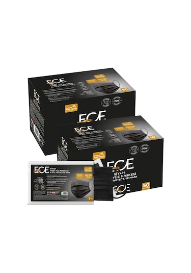 Ece Full Ultrasonik Tek Paketli Meltblownlu Maske 100'lü Siyah