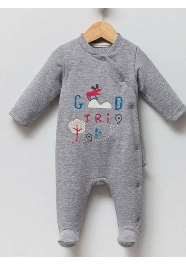 Erkek Bebek Öncen Çıtçıt Kapamalı Patikli Tulum-14941 Gri