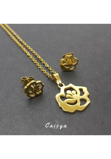 Gül Çelik Kolye Küpe Set