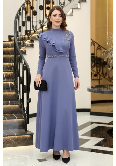 Elif Taşlı Tesettür Elbise Mavi Mavi