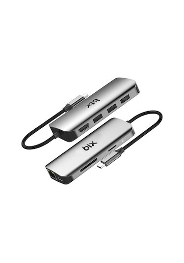 Bix BX10HB 5Gbps Type-C to 4K 30Hz HDMI Ethernet USB 3.0 PD SD TF Kart Okuyucu Dönüştürücü Adaptör Hub