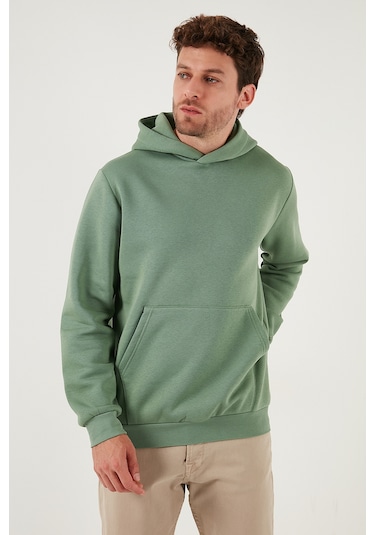 Buratti Regular Fit Kapüşonlu Kanguru Cepli Içi Tüylü Yumuşak Şardonlu Erkek Sweat 5905281 Elma Yeşili