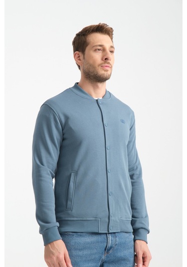 Shooter Sportswear Erkek Sweatshirt Düğmeli Ekru Standart Kalıp Orman Yeşili