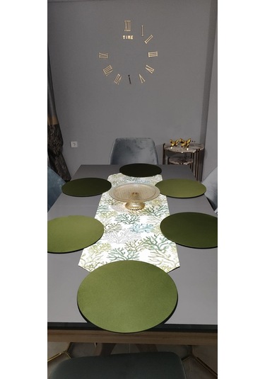 Y&S Home Tekstil Mercan Desenli Runner ve Supla Takımı 6'lı Yeşil