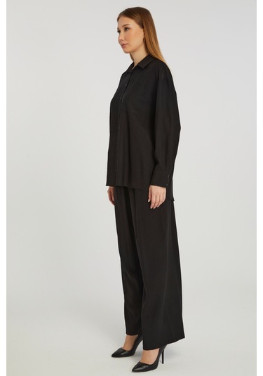 Kadın Siyah Casual Oversize/geniş Kalıp Gömlek Siyah
