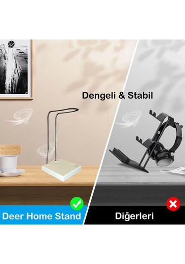 Mat Siyah Kaymaz Beyaz Tabanlı Askı Aparatlı Stant Kulaküstü Gami