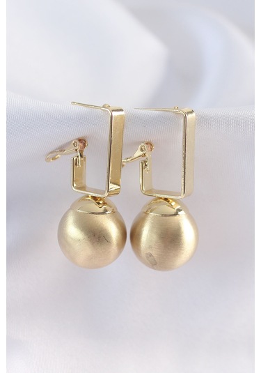 Pirinç Gold Renk Dikdörtgen Detay Oval Küpe - Ebj240601w24526 Diğer