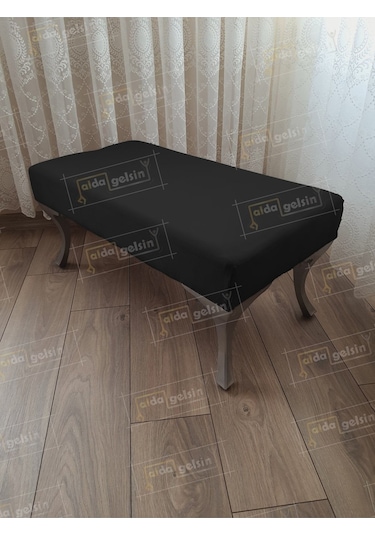 Ayak Ucu Kapı Önü Antre Düz Bench Puf Orta Sehpa Gümüş Ayak 110 Cm Siyah