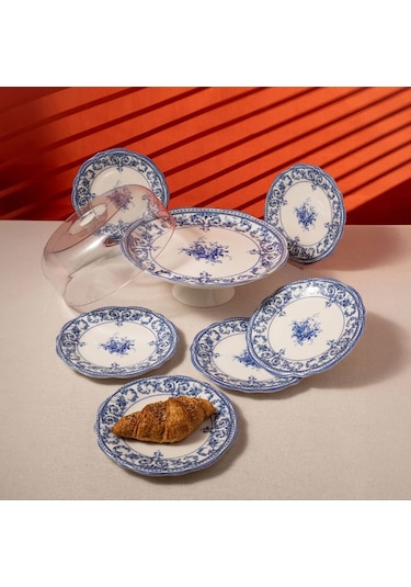 Fecra Majestic Blue 8 Parça Sunum Seti Beyaz - Mavi