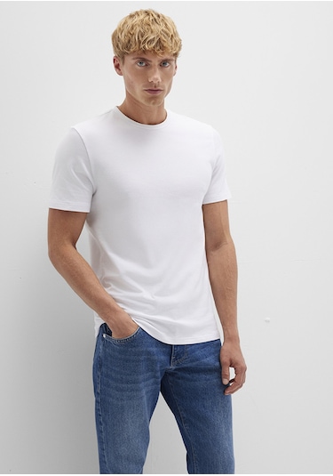 Mavi - Beyaz Basic Tişört 061747-620-Beyaz