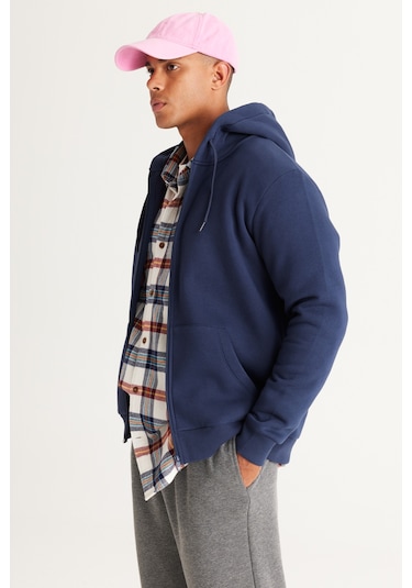 AC&Co / Altınyıldız Classics Erkek Standart Fit Normal Kesim Kapüşonlu Fermuarlı  Sweatshirt - Lacivert