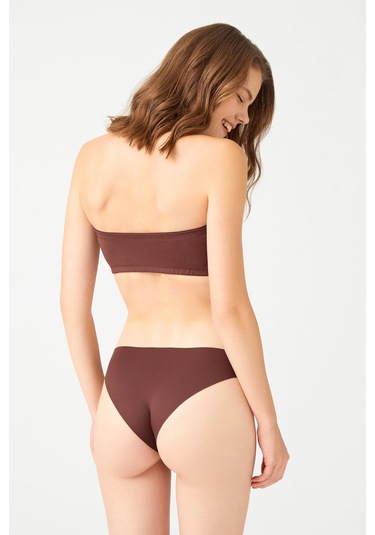 Straplez Crop Top Büstiyer Koyu Kahverengi Koyu Kahve