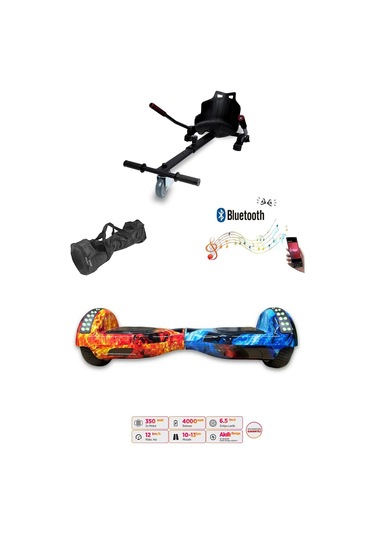 Elektrikli Kaykay Scooter Akıllı Denge Hoverboard + Hoverkart + Çanta Full Ledli Extrem Paket D10