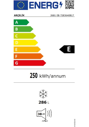 Arçelik 2681 EB E 286 LT Çekmeceli Dikey Derin Dondurucu