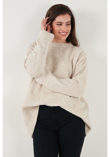 Lela Regular Fit Dik Yaka Yumuşak Dokulu Triko Bayan Kazak 4616222 Taş