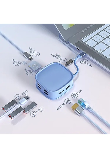 Xuweiwei Blue Bs10h 10in 1 Type C Usb C Genişletme İstasyonu Macbook Uyumlu Windows Ve Diğer Usb C Dizüstüler İçin