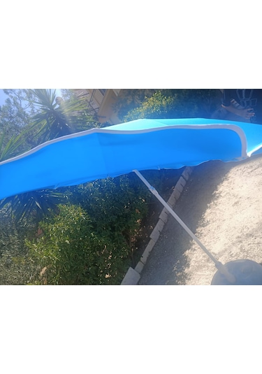 Esk 10 Telli Plaj Balkon Bahçe Şemsiyesi Eğilebilir 200 Cm Çap Kalın Kumaş Mavi Mavi