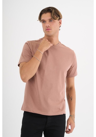 Erkek Kahverengi %100 Pamuklu Standart Kalıp T-shirt Siyah