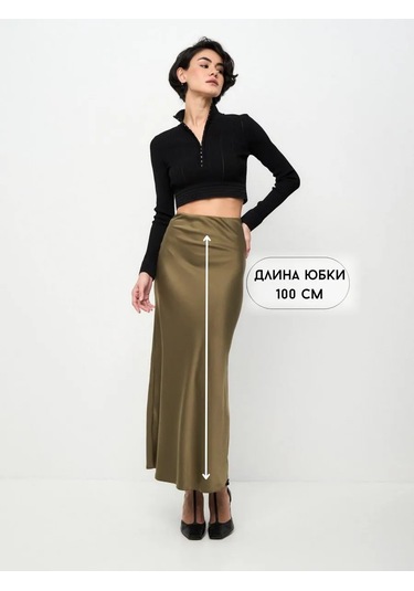 Safıa Brend Saten Uzun Gece Eteği 208183087 Khaki