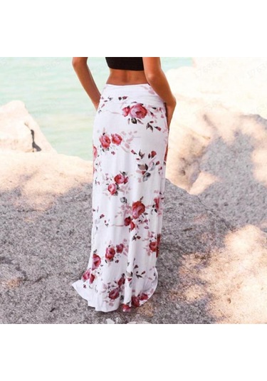 Çiçek Boho Bel Maxi Bayan Baskı Düşük Yaz Etek Diğer Beyaz
