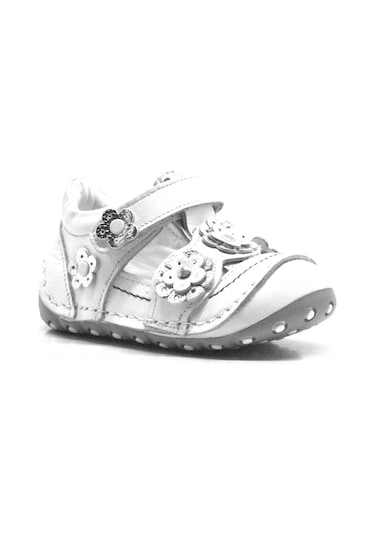 Hapshoe Hakiki Deri Gümüş Beyaz Cırtlı Yazlık Ilk Adım Ayakkabı Gümüş