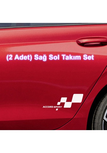2 Adet Accord Sport Sticker - Accord Sticker - Kapı Altı Sticker - 20cm X 8cm - Beyaz