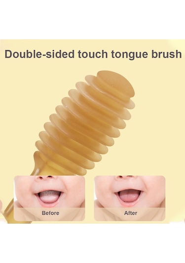 Sones Gıda Sınıfı Silikon Bebek Süt Diş Fırçası + Dil Fırçası Çocuk Ağız Temizleme Fırçası, Renk: Bej