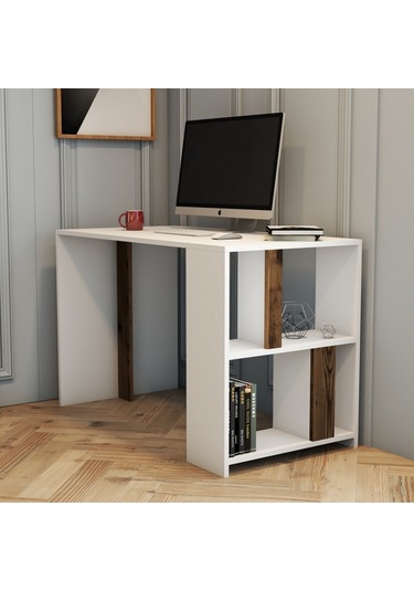 Variant Lima Çalışma Masası Ve Kitaplık Takımı - Beyaz / Ceviz Beyaz