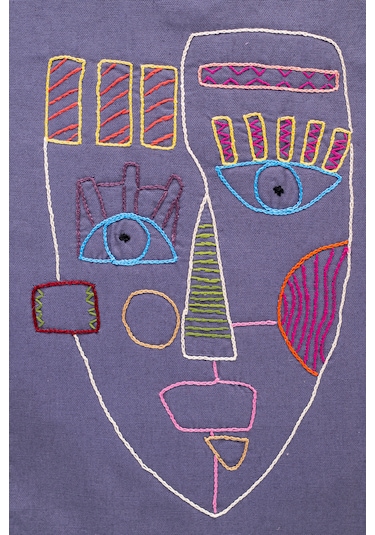 Fabric Craft Bag Sırt Çantası Pamuklu Nakışlı Figür Desen Mor