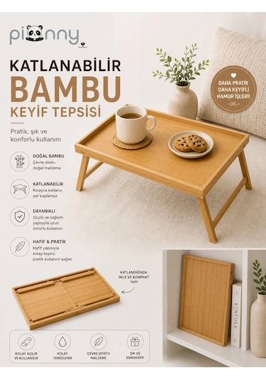 Pionny Katlanabilir Bambu Keyif Tepsisi Çok Renkli