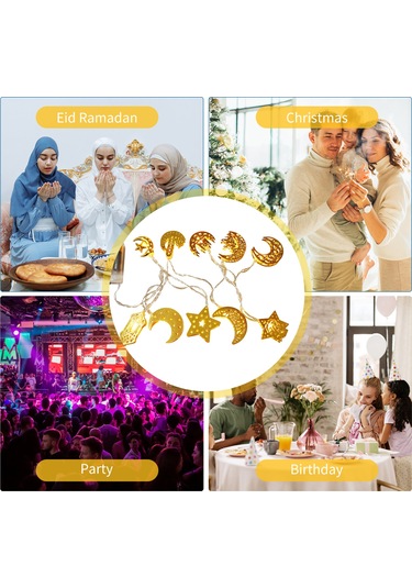Geeksen Ramazan Bayramı Led Ay Şekilli Müslüman Tarzı Dekoratif Avize Işıkları Pencere Süsü Ve Parti Aydınlatması Çok Renkli