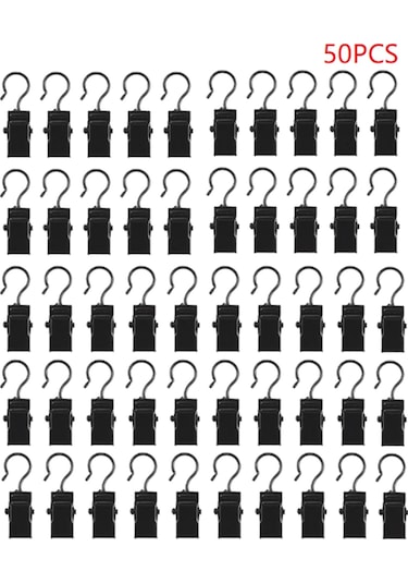 50 Adet Metal Perde Klipsleri Kancalı Havlu Fotoğraf Klipsleri Ev Pencere Aksesuarları Sağlam Ve Dayanıklı Demir Perde Kancası Siyah