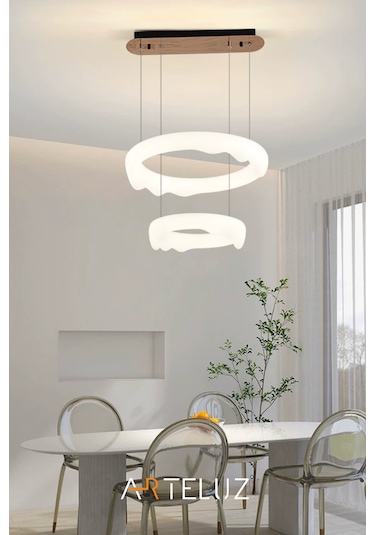Luxury Pınterest Model Modern Sarkıt Çift Katlı Avize 50+35 Cm Beyaz