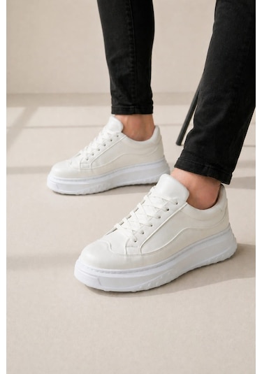 Aymood Jy507 Dara Bağcıklı Cilt Erkek Günlük Sneaker Ayakkabı Cbt Beyaz