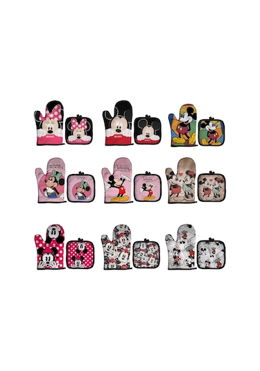 Mickey Ve Minnie Pişirme Eldivenleri Karikatür Yalıtım Matı Pembe Mikrodalga No7 No7