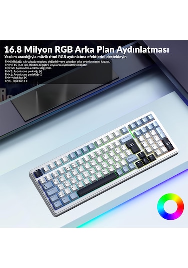Aula F99 Mekanik Rgb Graywood V4 Switch 3 Modlu Kablosuz Makrolu Hot Swap Türkçe Q Klavye Lacivert