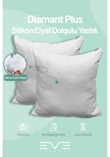 Eve Tekstil 4 Adet Diamant Plus Kare Kırlent Yıkanabilir Antialerjik Silikon Elyaf Yastık 40x40cm 400 Gr