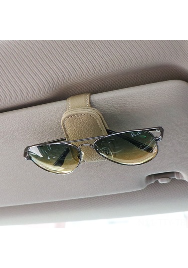 Dianziye Tam İnek Derisi Otomobil Güneş Gözlüğü Tutucu - Gri Güneşlikteki Gözlüklerinizi Güvenle Tutar, Araç İçindeki Düzeni Sağlar Gri