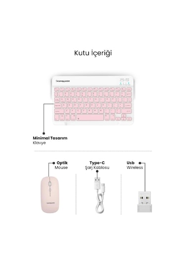 Sprange Sr-k2 Kablosuz Klavye & Mouse Pembe Lazer